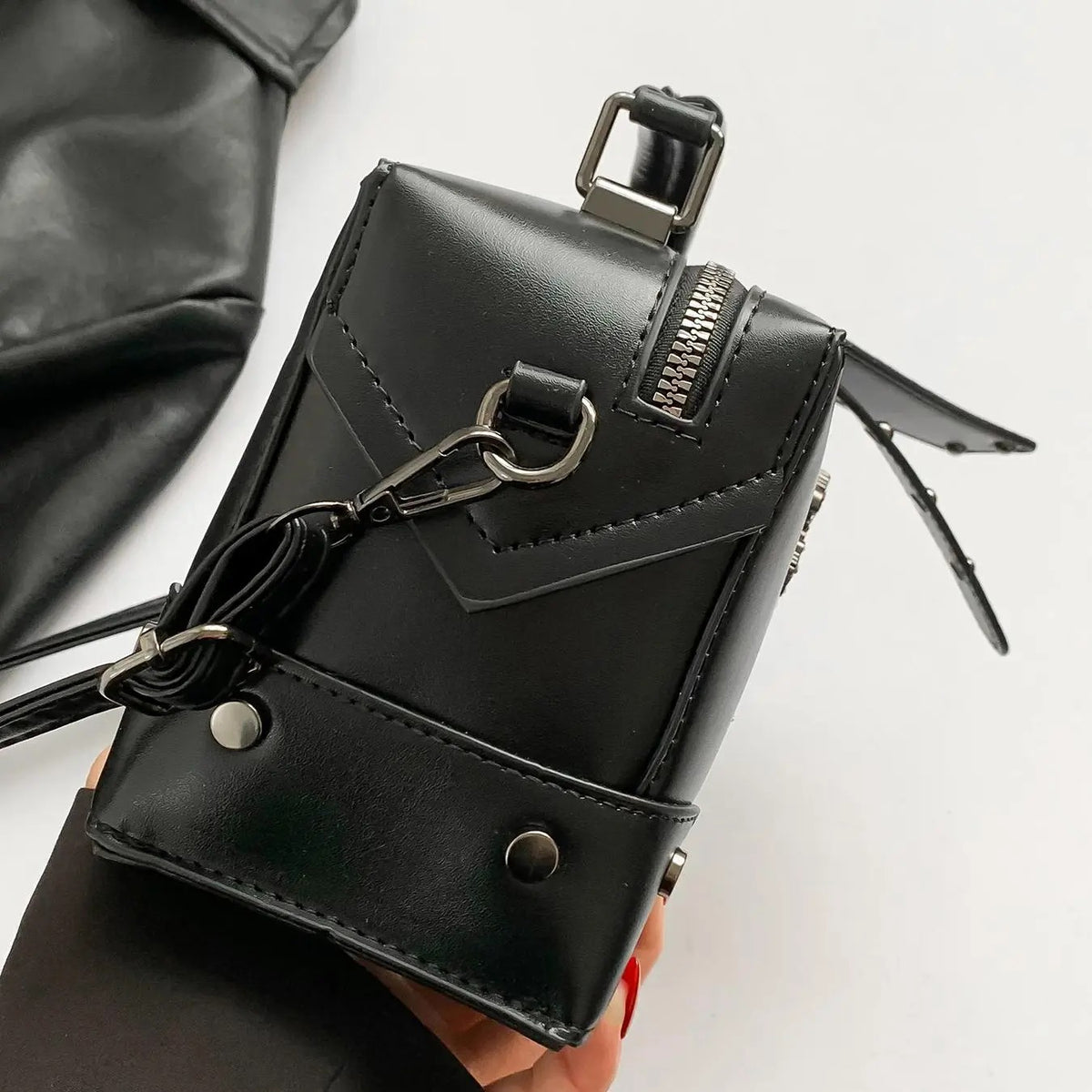 Edgy Skull Stud Messenger Bag