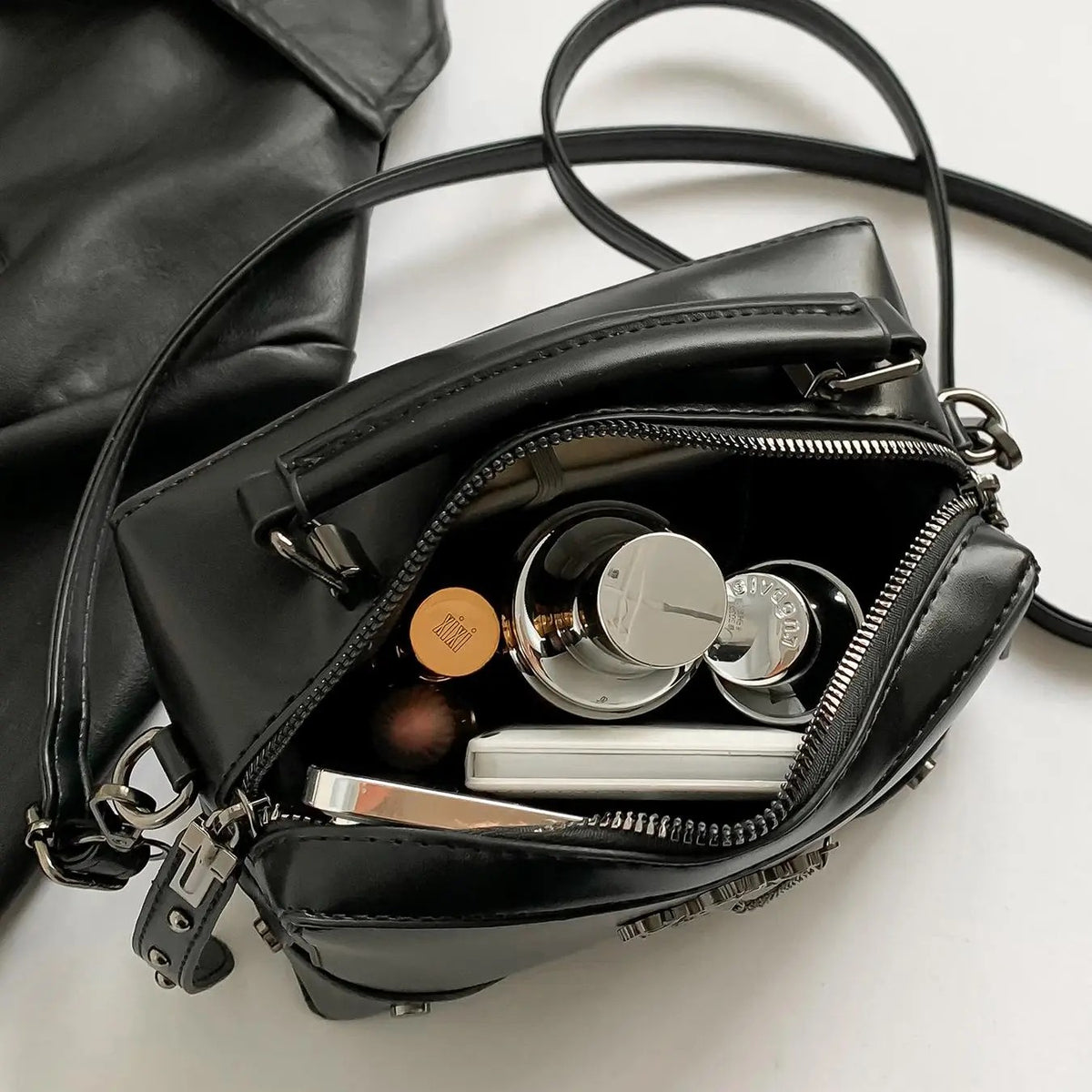 Edgy Skull Stud Messenger Bag
