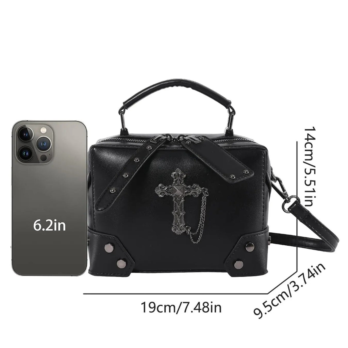 Edgy Skull Stud Messenger Bag