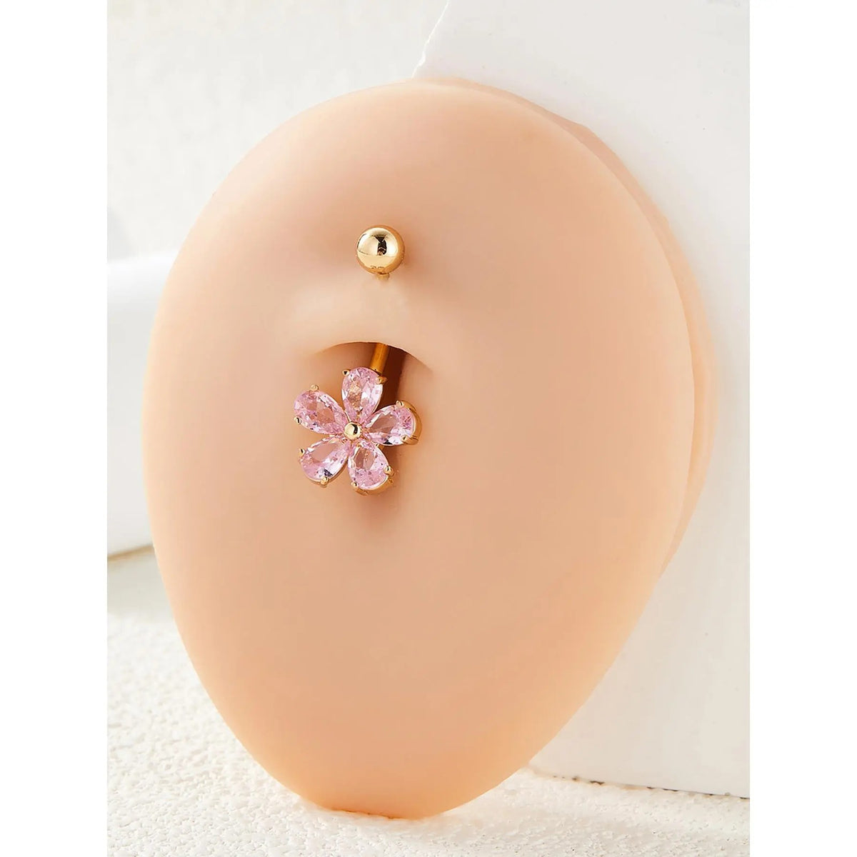 Dainty Pink Flower Belly Button Ring