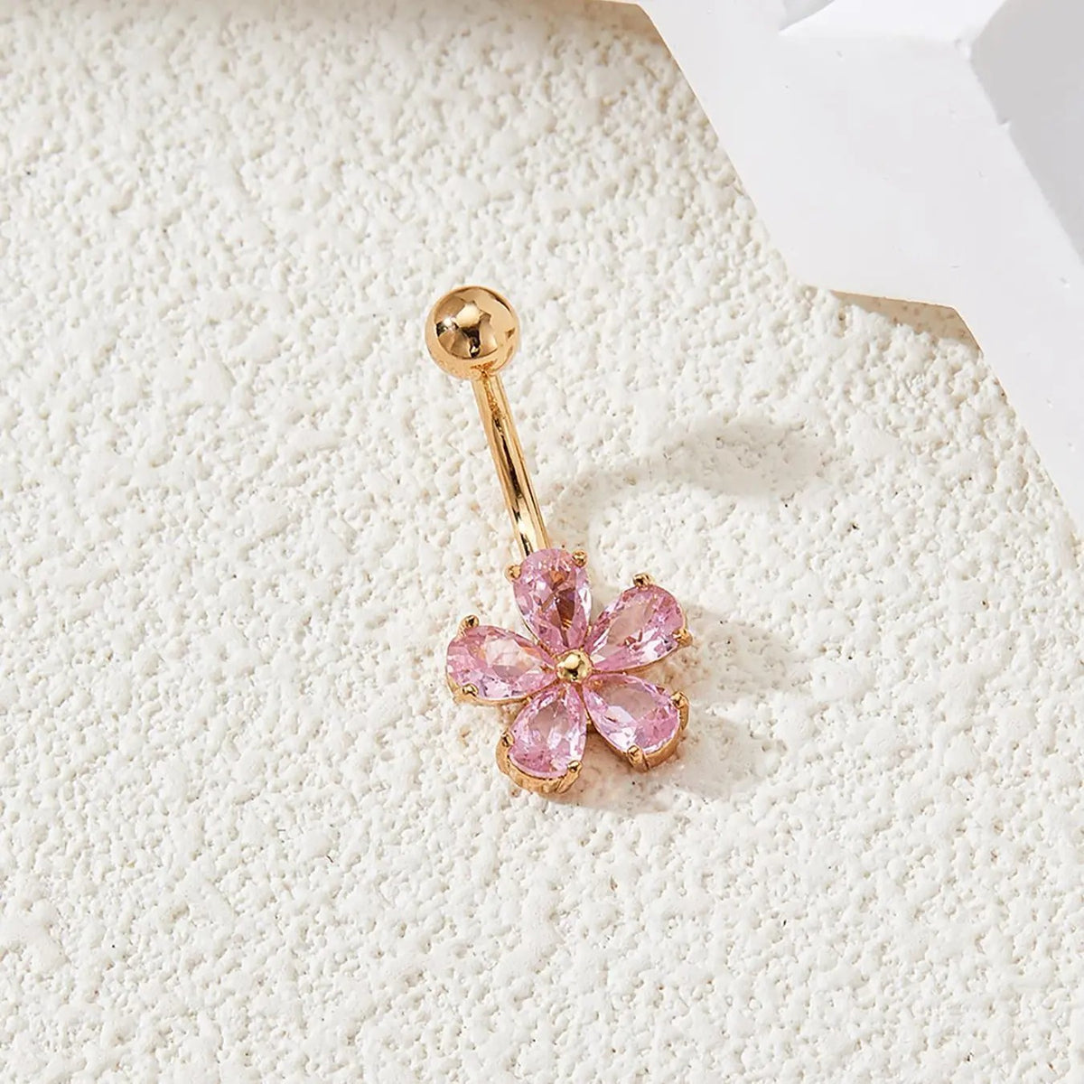 Dainty Pink Flower Belly Button Ring