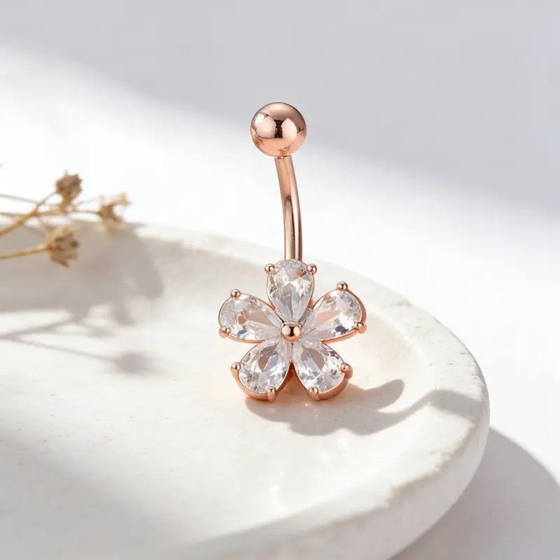 Dainty Pink Flower Belly Button Ring