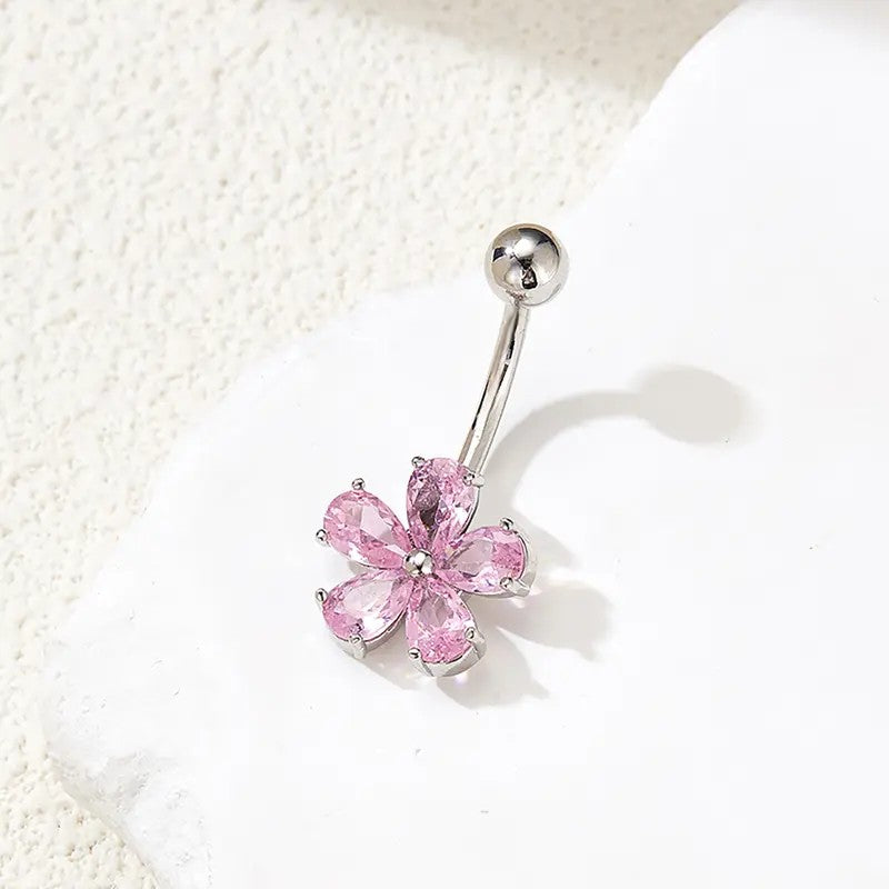 Dainty Pink Flower Belly Button Ring