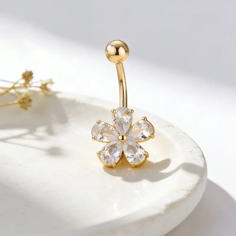 Dainty Pink Flower Belly Button Ring