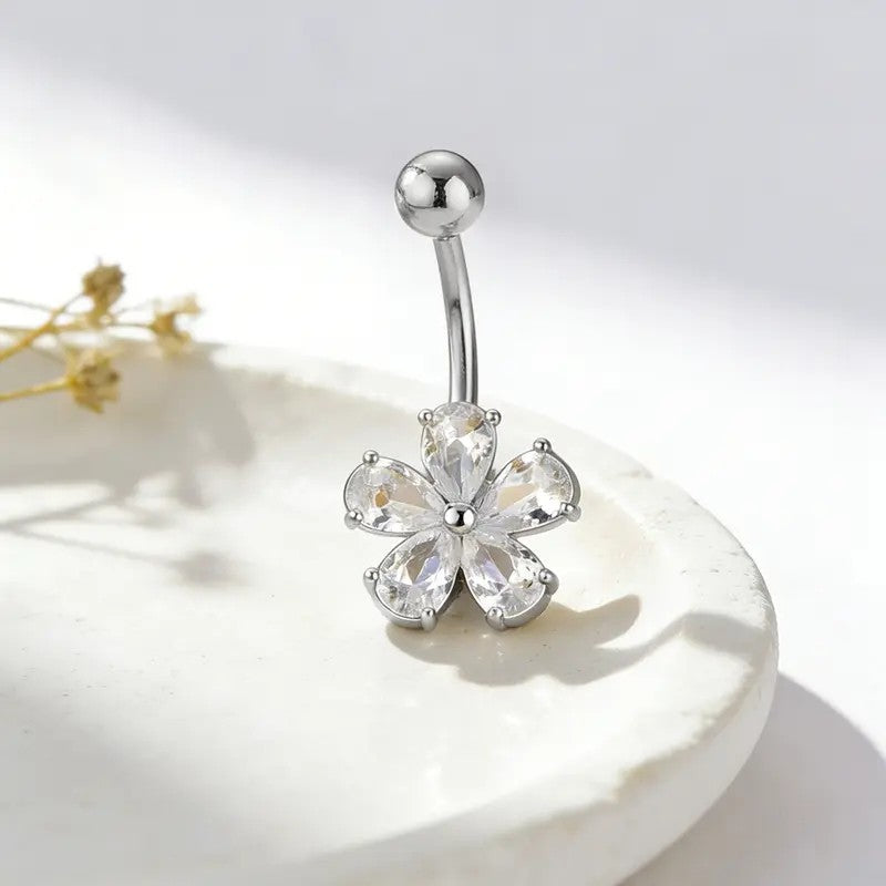 Dainty Pink Flower Belly Button Ring