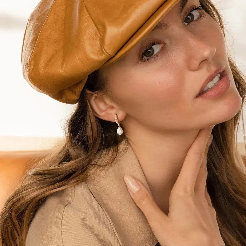 14k Dainty Pave Pearl Drop Earrings