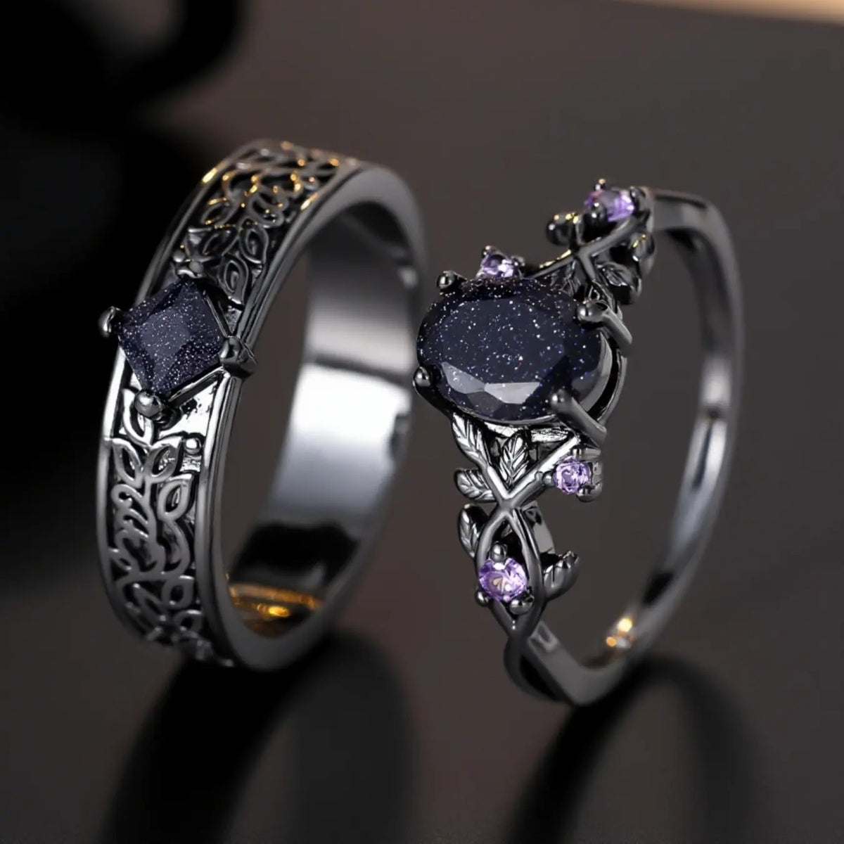 Romantic Blue Starry Gemstone Couple Ring Set
