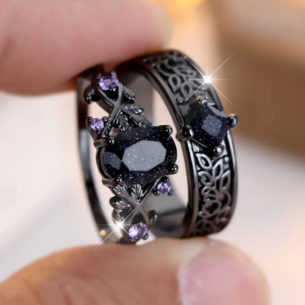 Romantic Blue Starry Gemstone Couple Ring Set