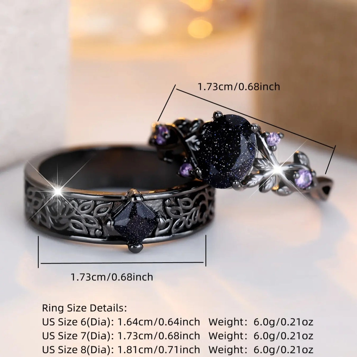 Romantic Blue Starry Gemstone Couple Ring Set
