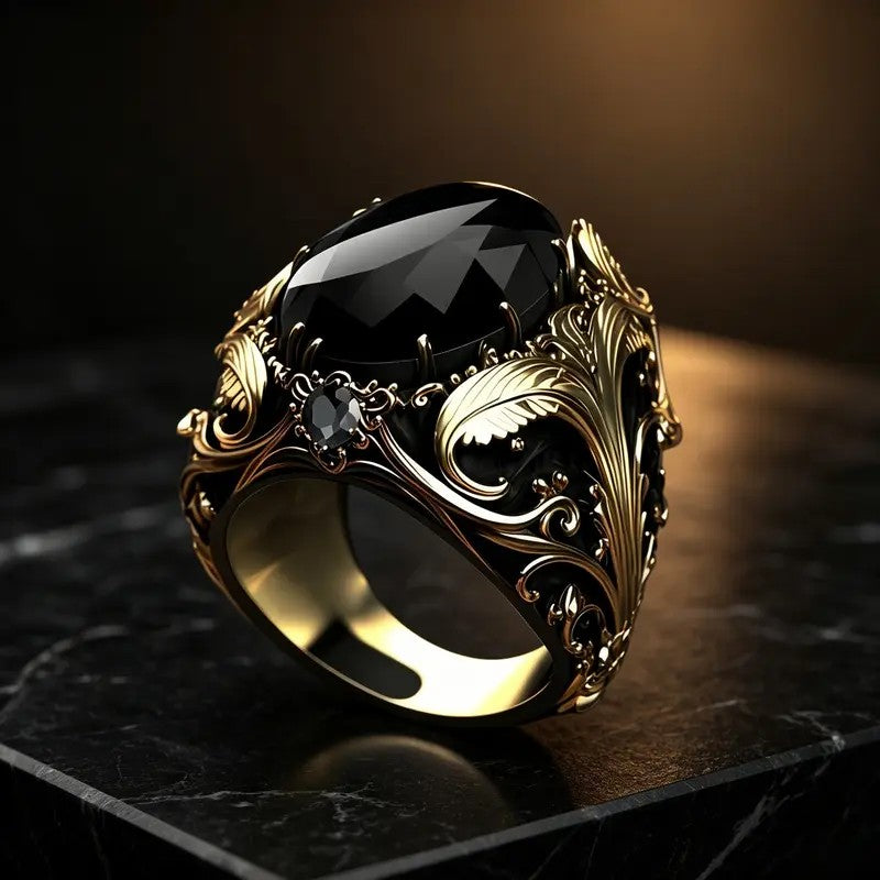 Retro Black Stone Filigree Ring