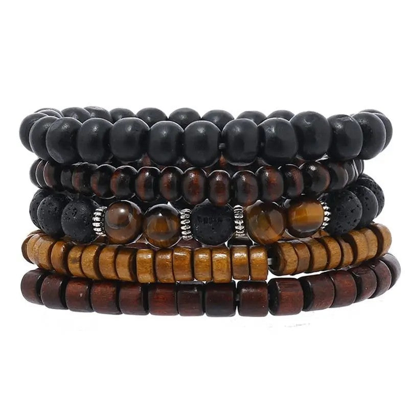 12pc Boho Vintage Leather & Bead Bracelet Set