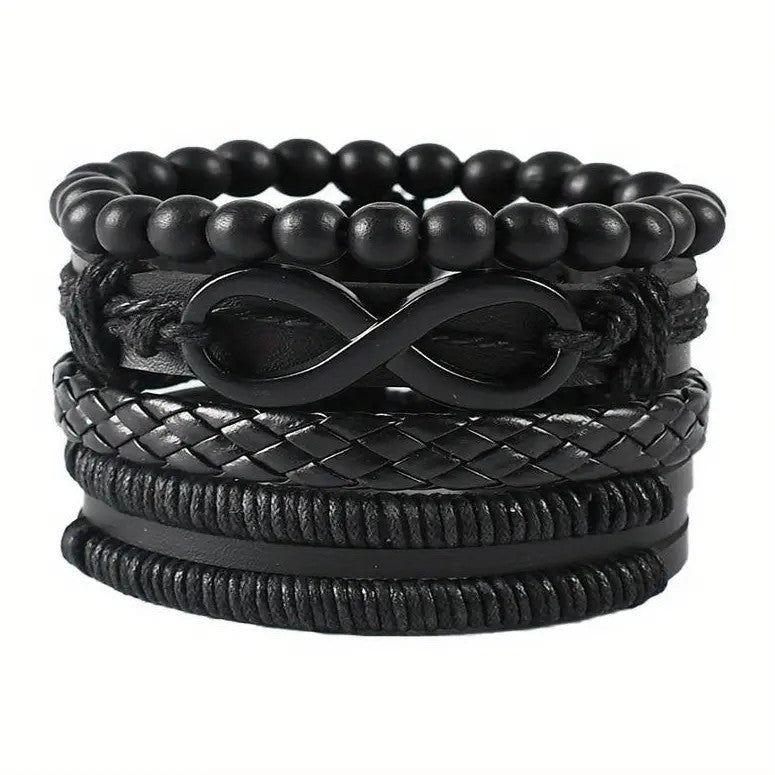 12pc Boho Vintage Leather & Bead Bracelet Set
