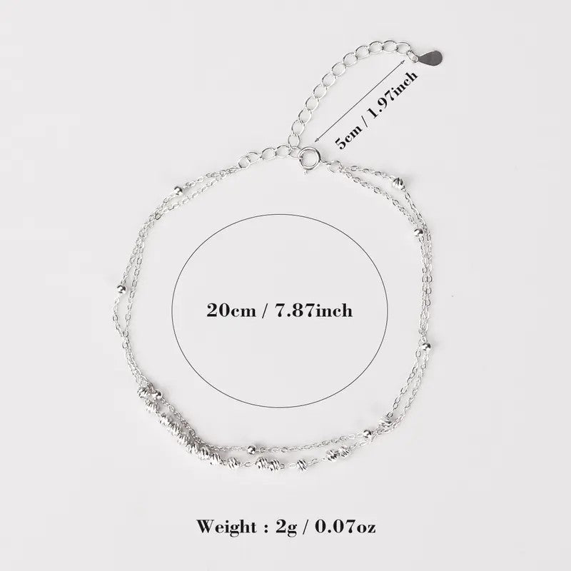 S925 Dainty Beaded Box Chain Anklet