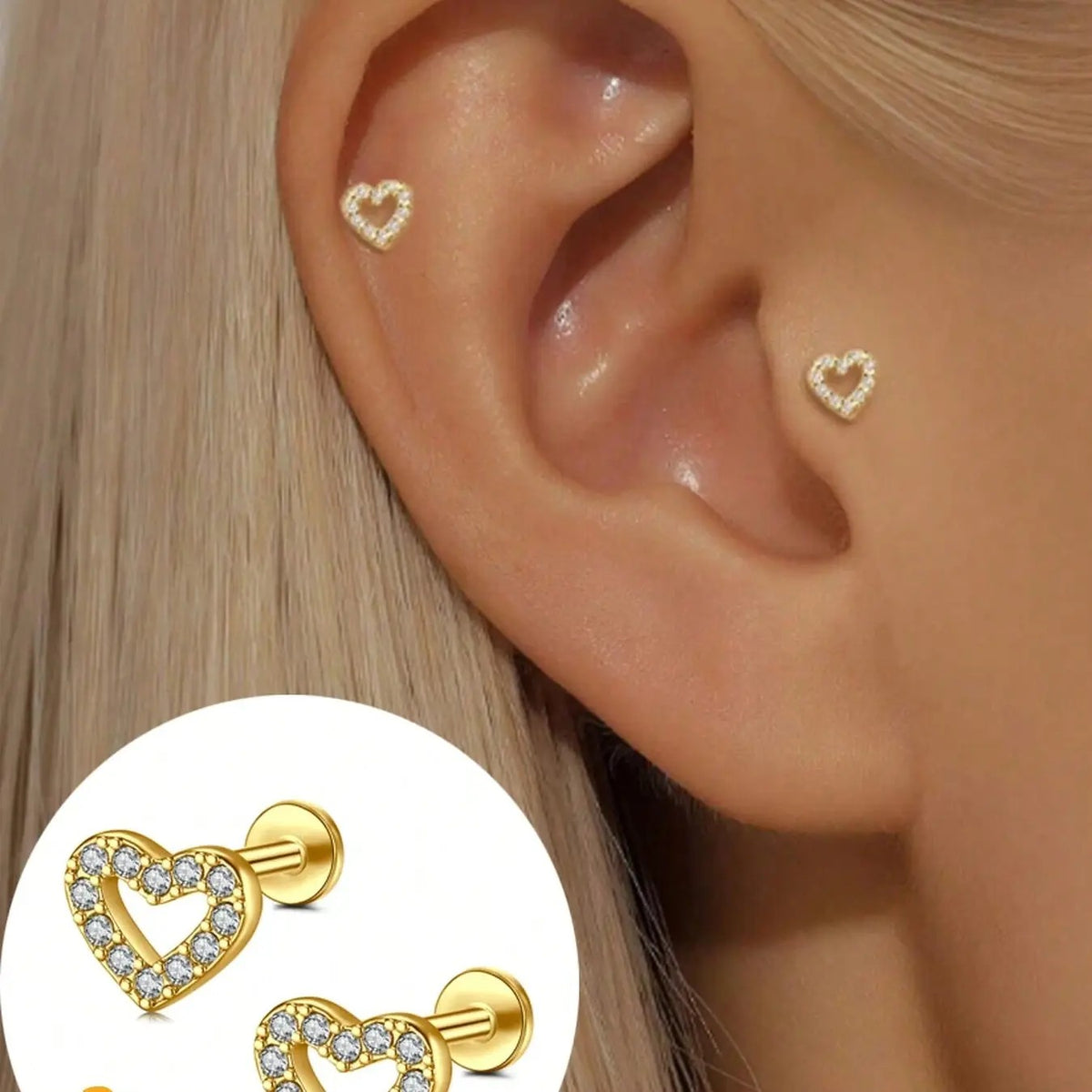 2pc Dainty CZ Heart Stud Earrings