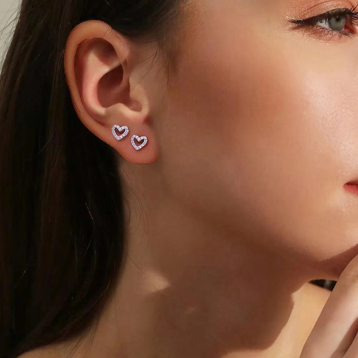 2pc Dainty CZ Heart Stud Earrings