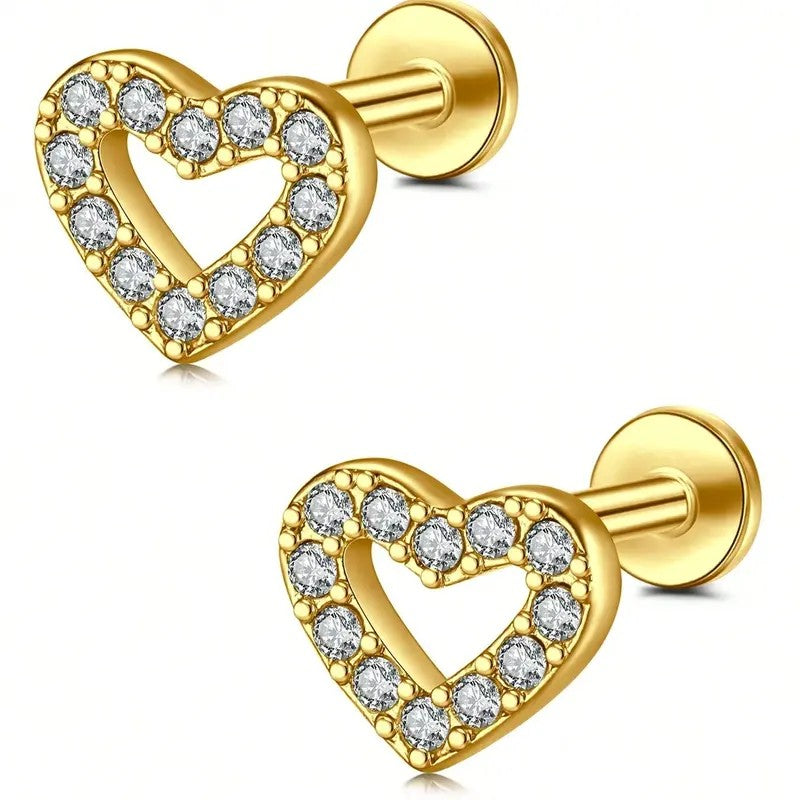 2pc Dainty CZ Heart Stud Earrings