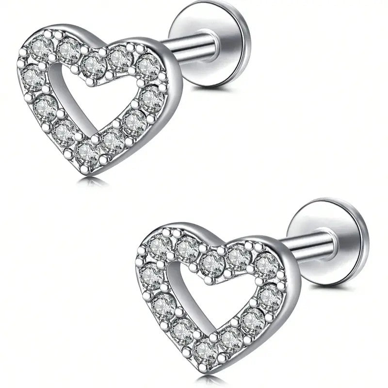 2pc Dainty CZ Heart Stud Earrings