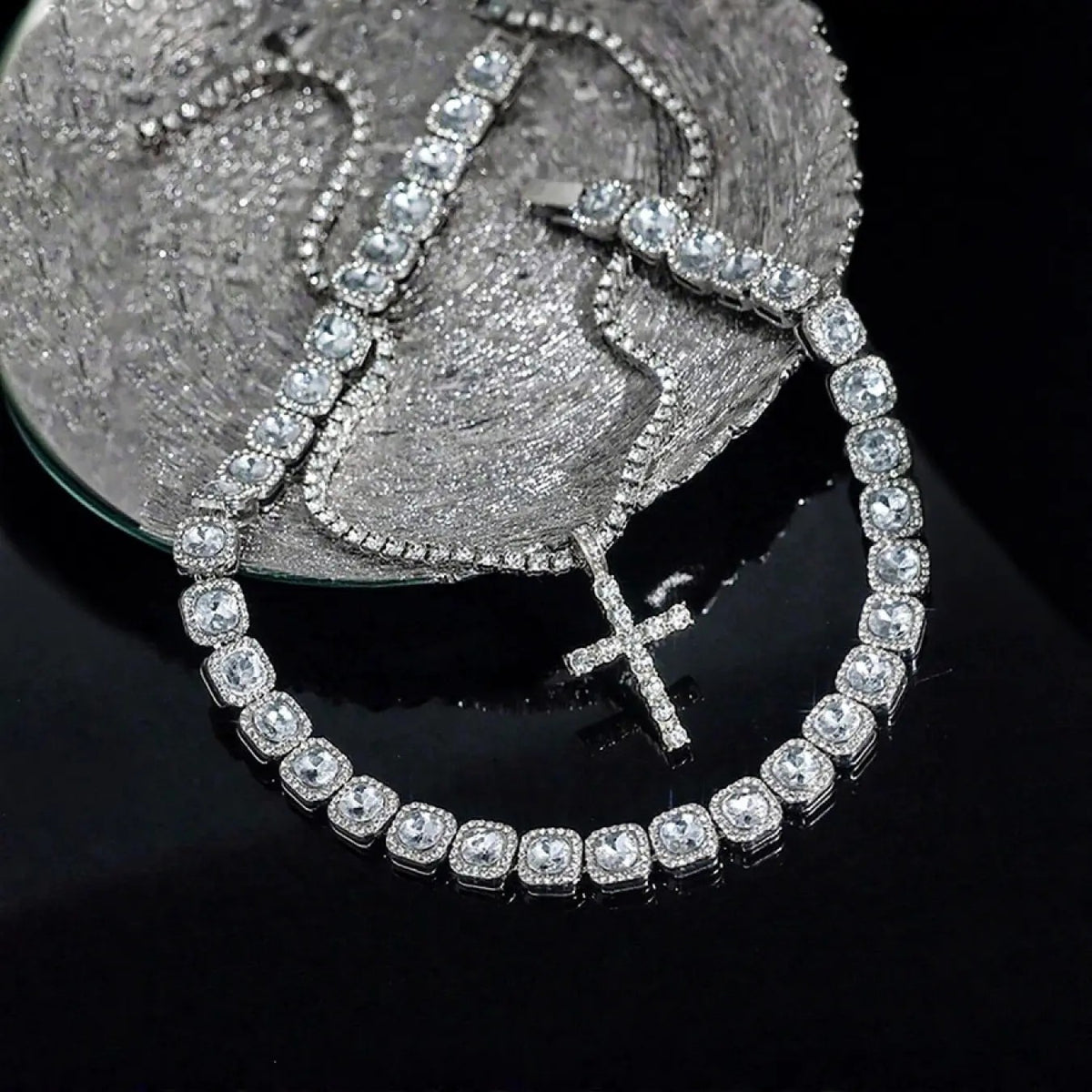 Classy Paved Cross Statement Necklace
