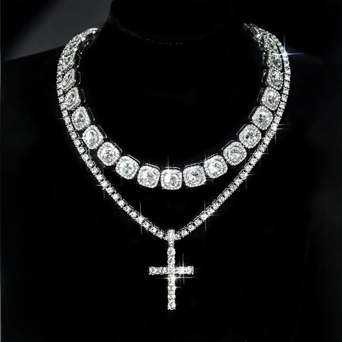 Classy Paved Cross Statement Necklace