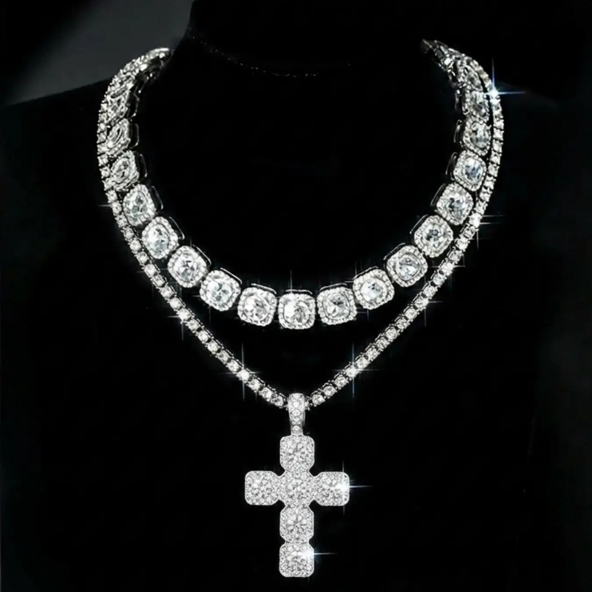 Classy Paved Cross Statement Necklace