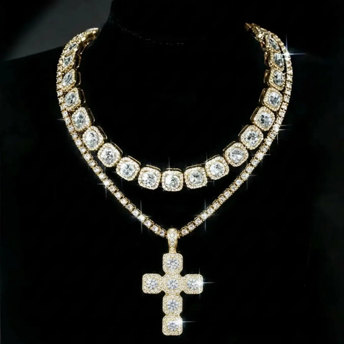 Classy Paved Cross Statement Necklace