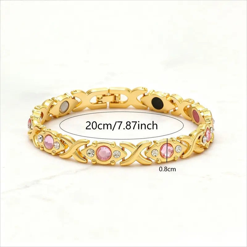 Classy Pink Zircon Clover Magnetic Bracelet