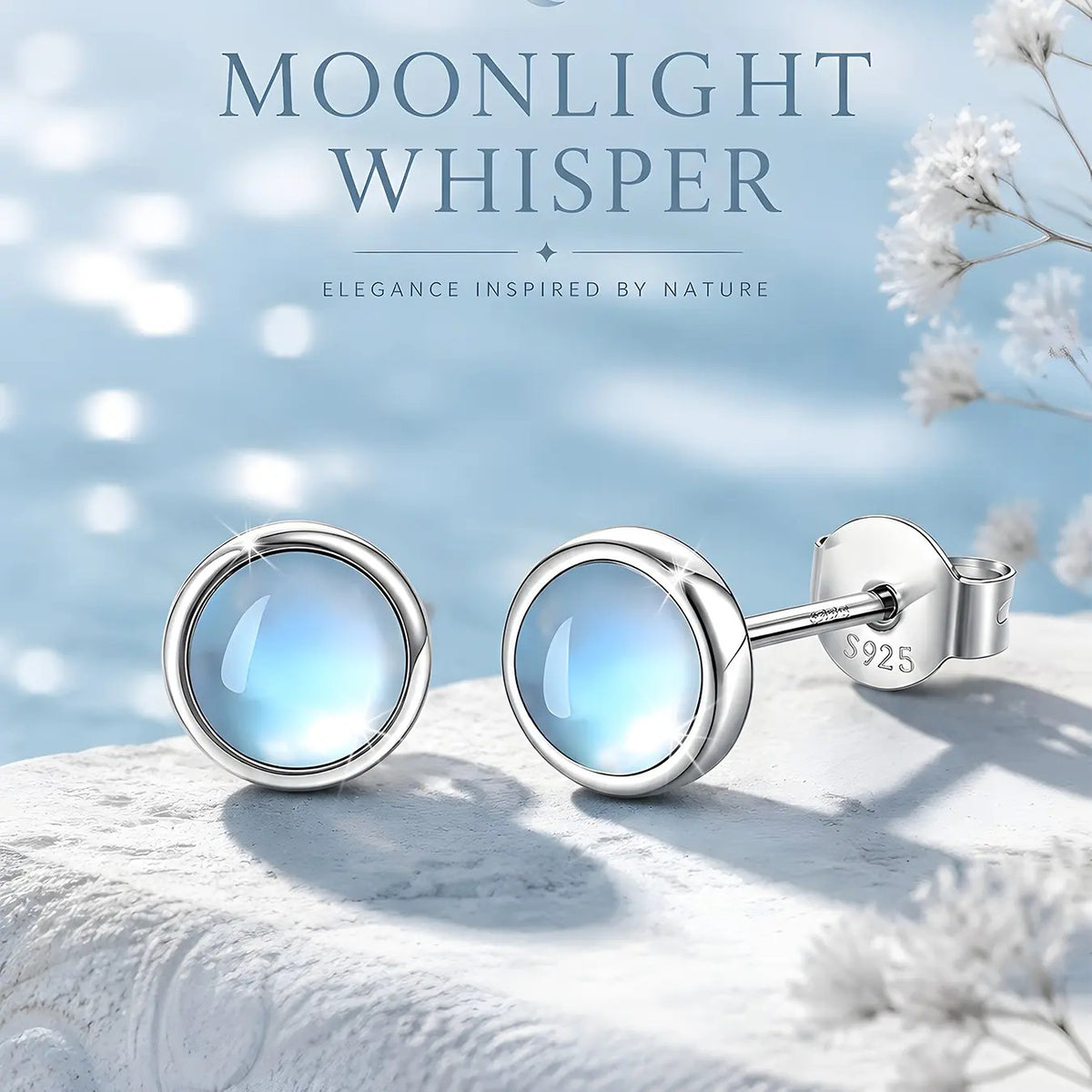 S925 Elegant Moonstone Stud Earrings