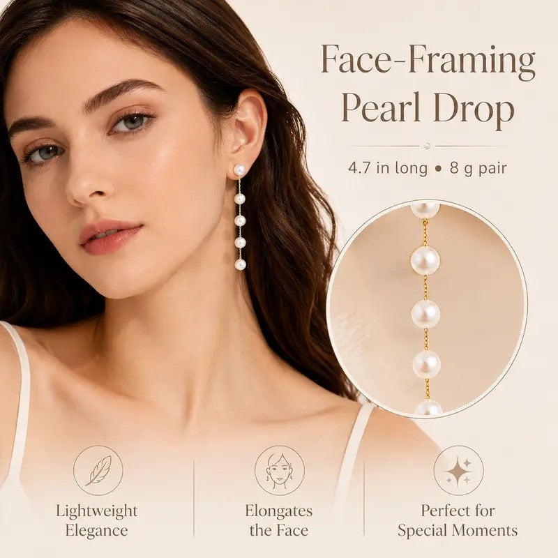 Elegant Linear Faux Pearl Drop Earrings