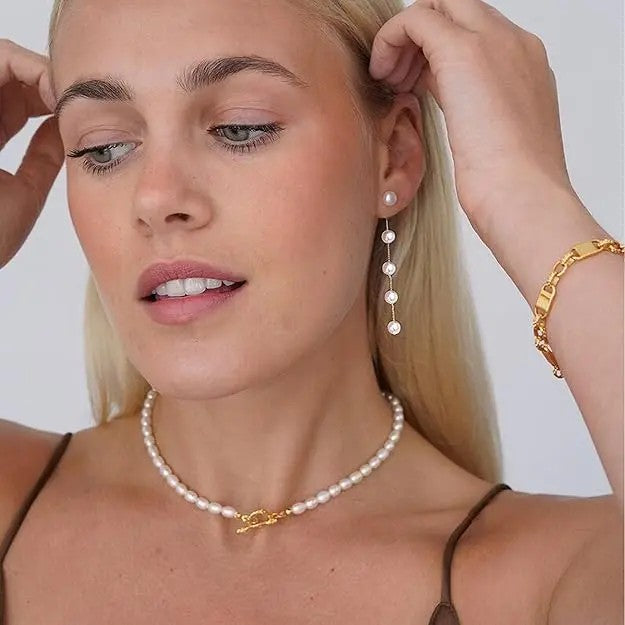 Elegant Linear Faux Pearl Drop Earrings