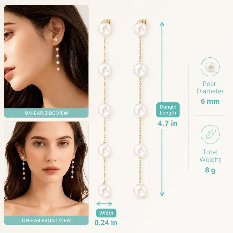 Elegant Linear Faux Pearl Drop Earrings