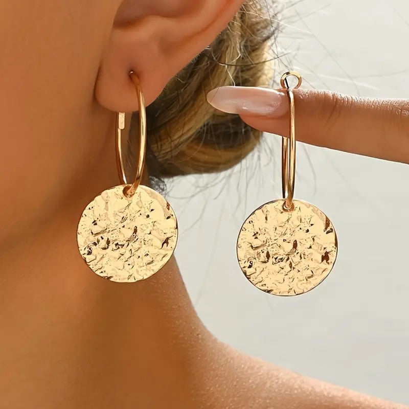 Classy Hammered Round Disc Earrings