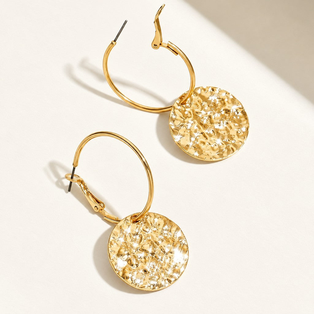 Classy Hammered Round Disc Earrings