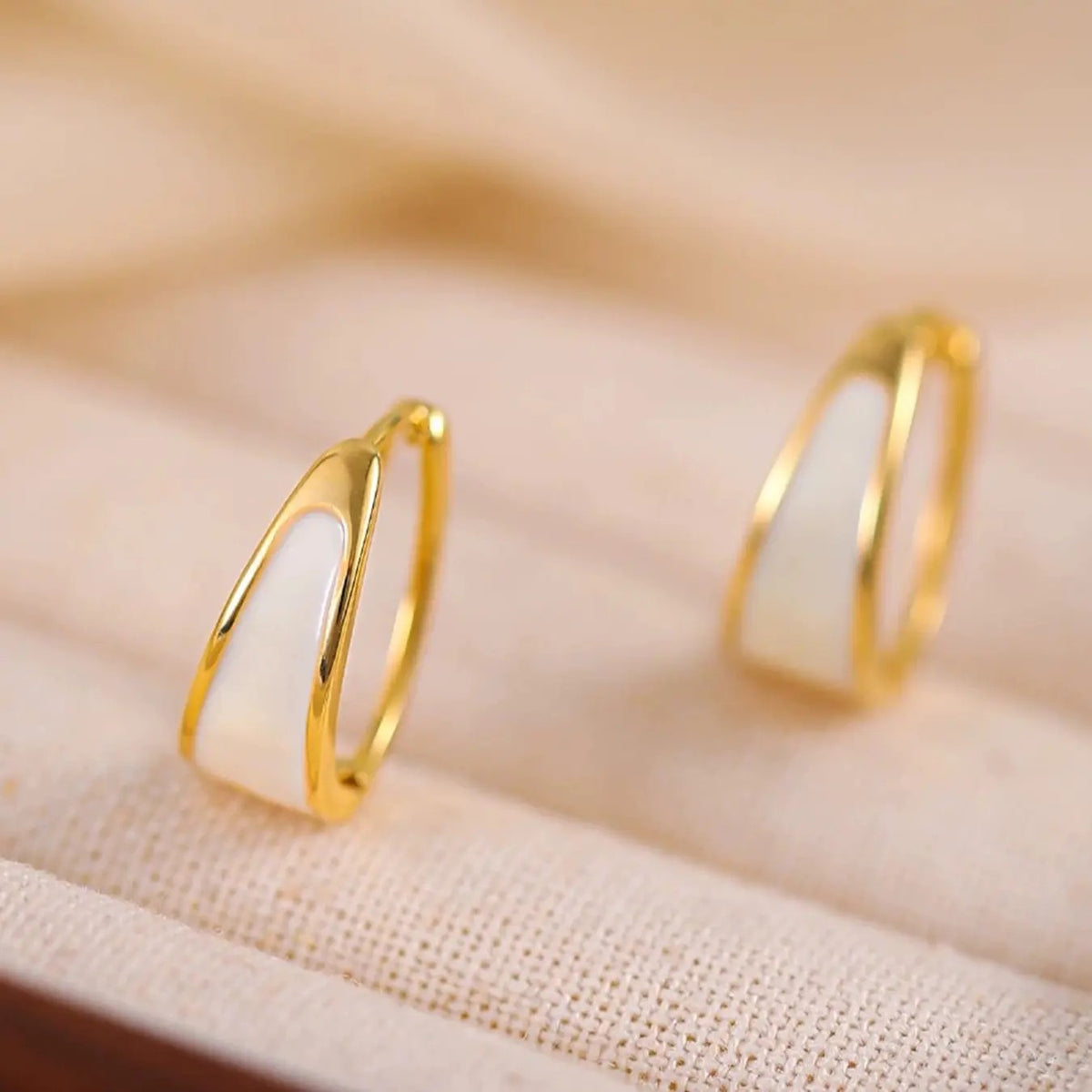 Classy White Enamel Geometric Hoop Earrings