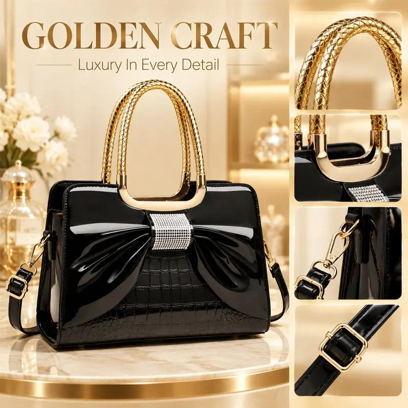 Elegant Croc Bow Top Handle Satchel