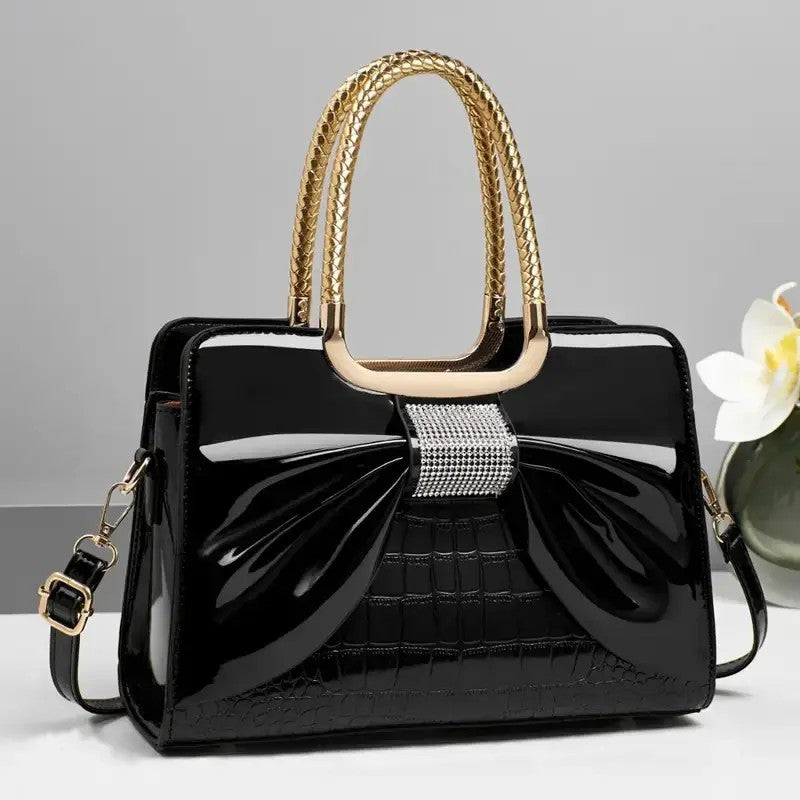 Elegant Croc Bow Top Handle Satchel