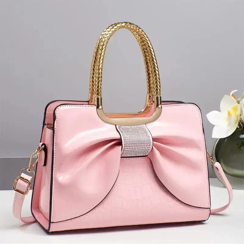 Elegant Croc Bow Top Handle Satchel
