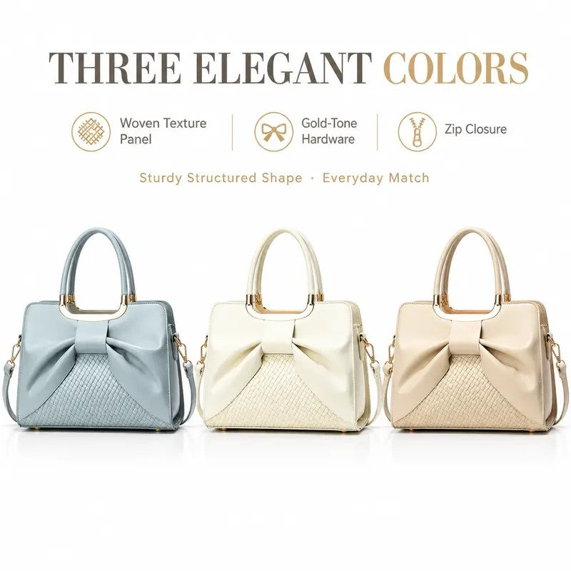 Elegant Croc Bow Top Handle Satchel