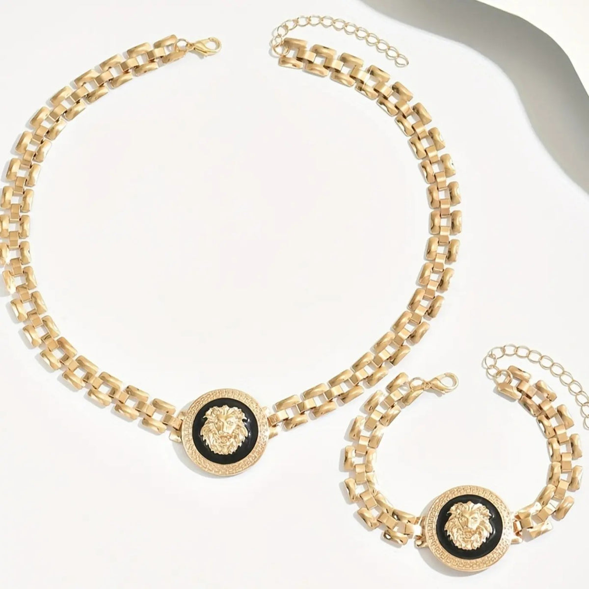 Classy Lion Head Necklace Bracelet Set