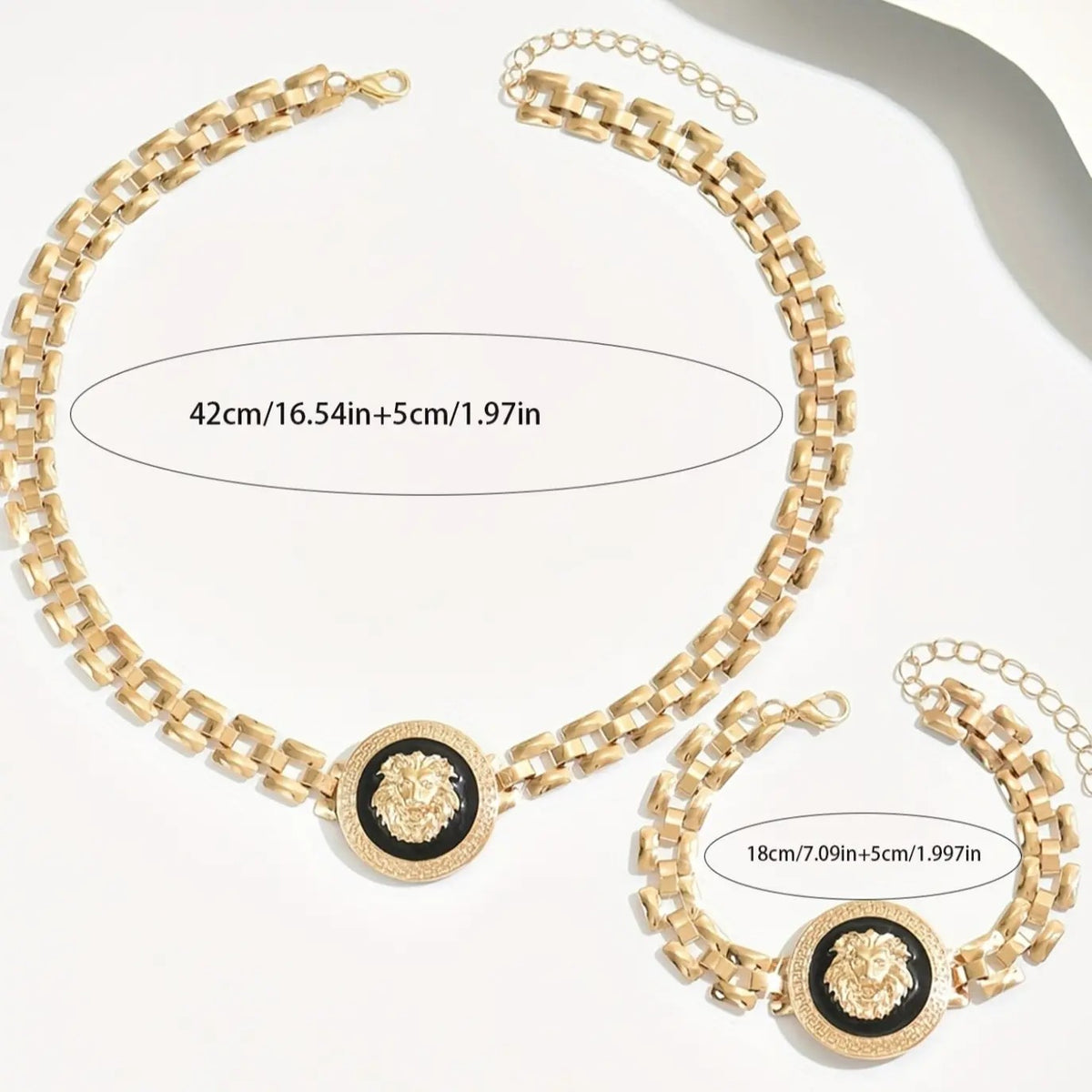 Classy Lion Head Necklace Bracelet Set