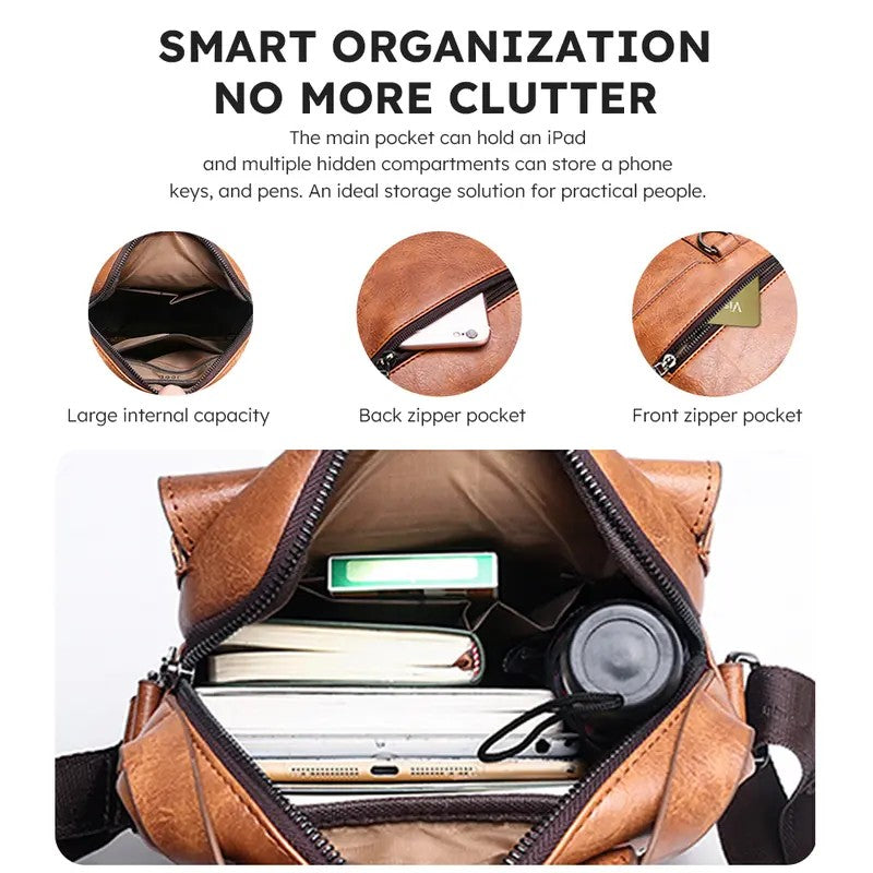 Retro Textured PU Leather Messenger Bag