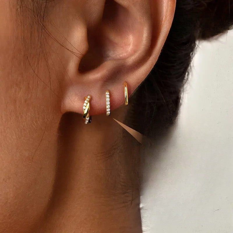 3pc Classy CZ Huggie Earring Set