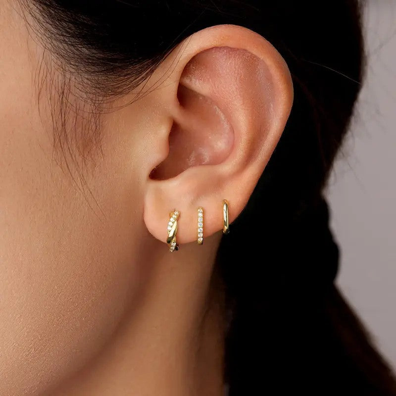 3pc Classy CZ Huggie Earring Set