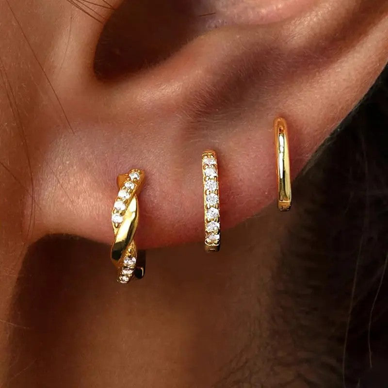 3pc Classy CZ Huggie Earring Set