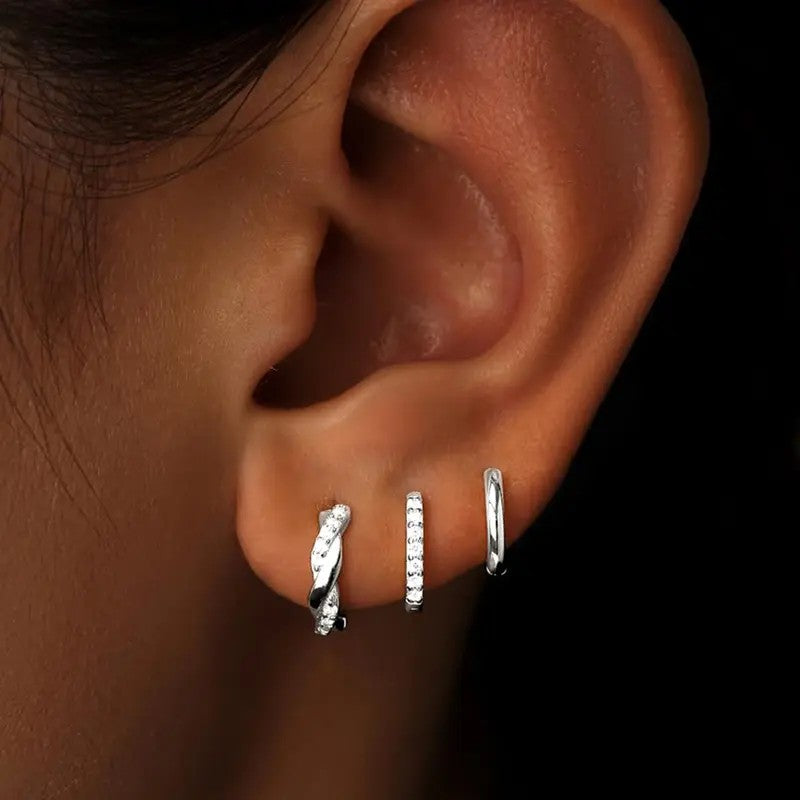 3pc Classy CZ Huggie Earring Set
