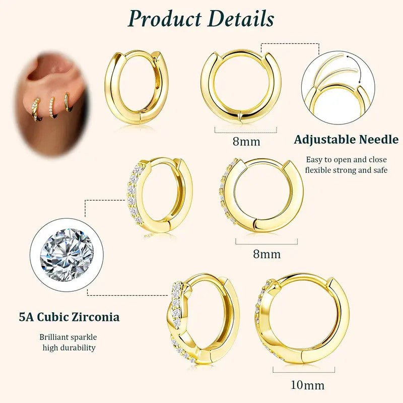 3pc Classy CZ Huggie Earring Set