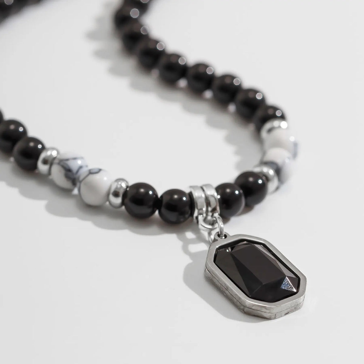 Boho Black Beaded Octagon Stone Necklace