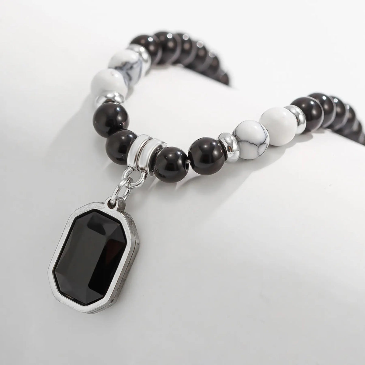 Boho Black Beaded Octagon Stone Necklace