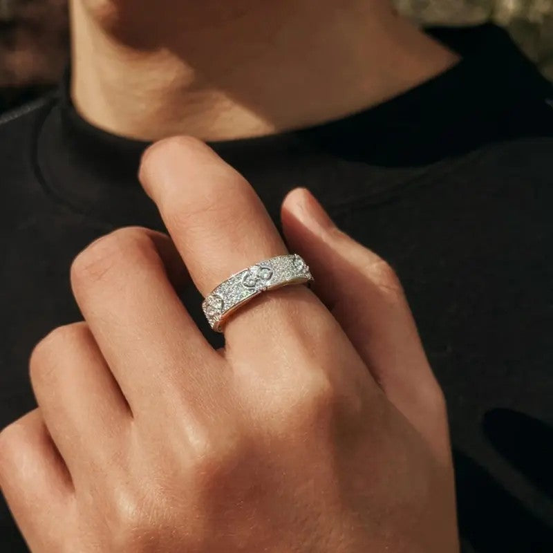 S925 Elegant Floral Pave Band Ring