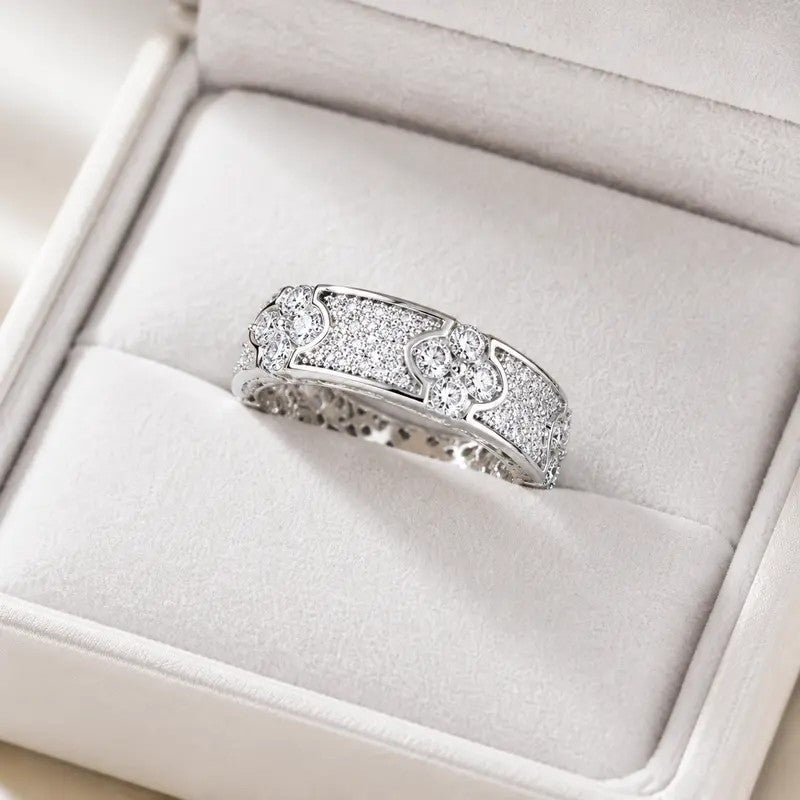 S925 Elegant Floral Pave Band Ring