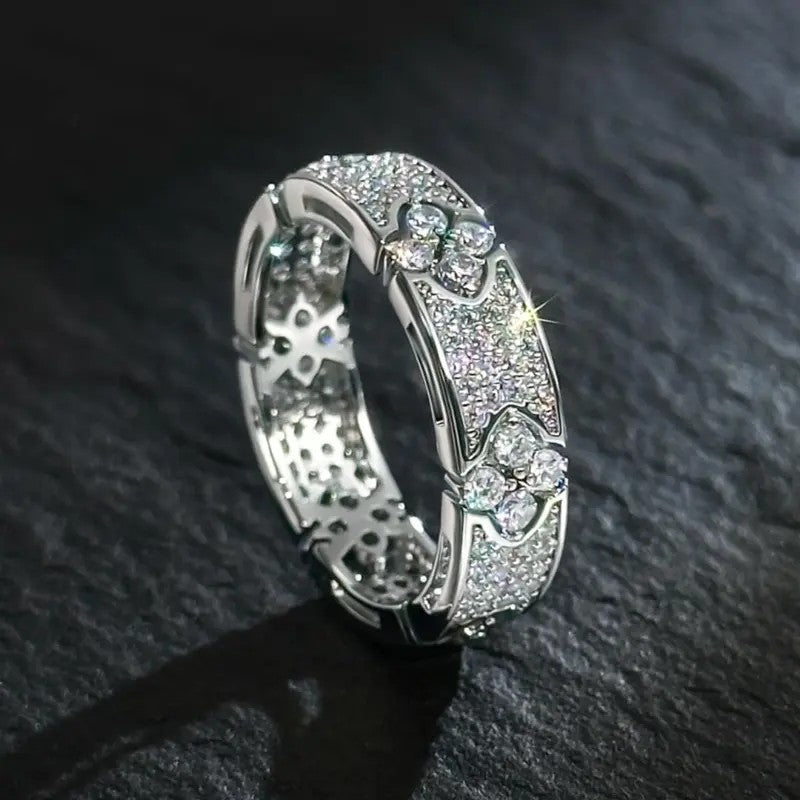 S925 Elegant Floral Pave Band Ring